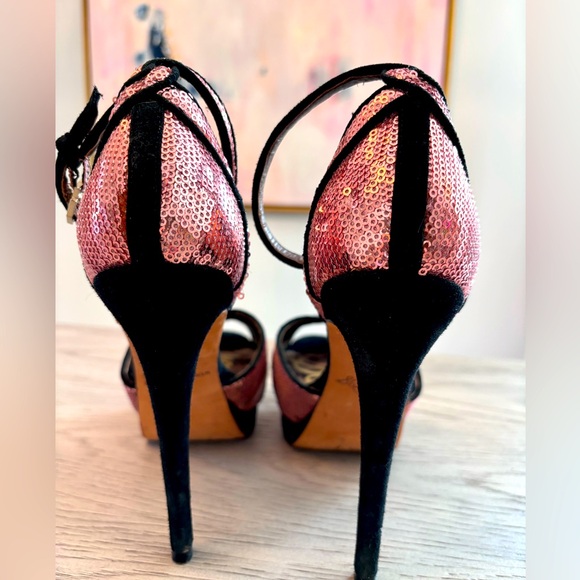 Sam Edelman Paisley 5” Sequin Ankle-Strap Plat Form In Rose Gold Size 7.5m - Picture 3 of 6